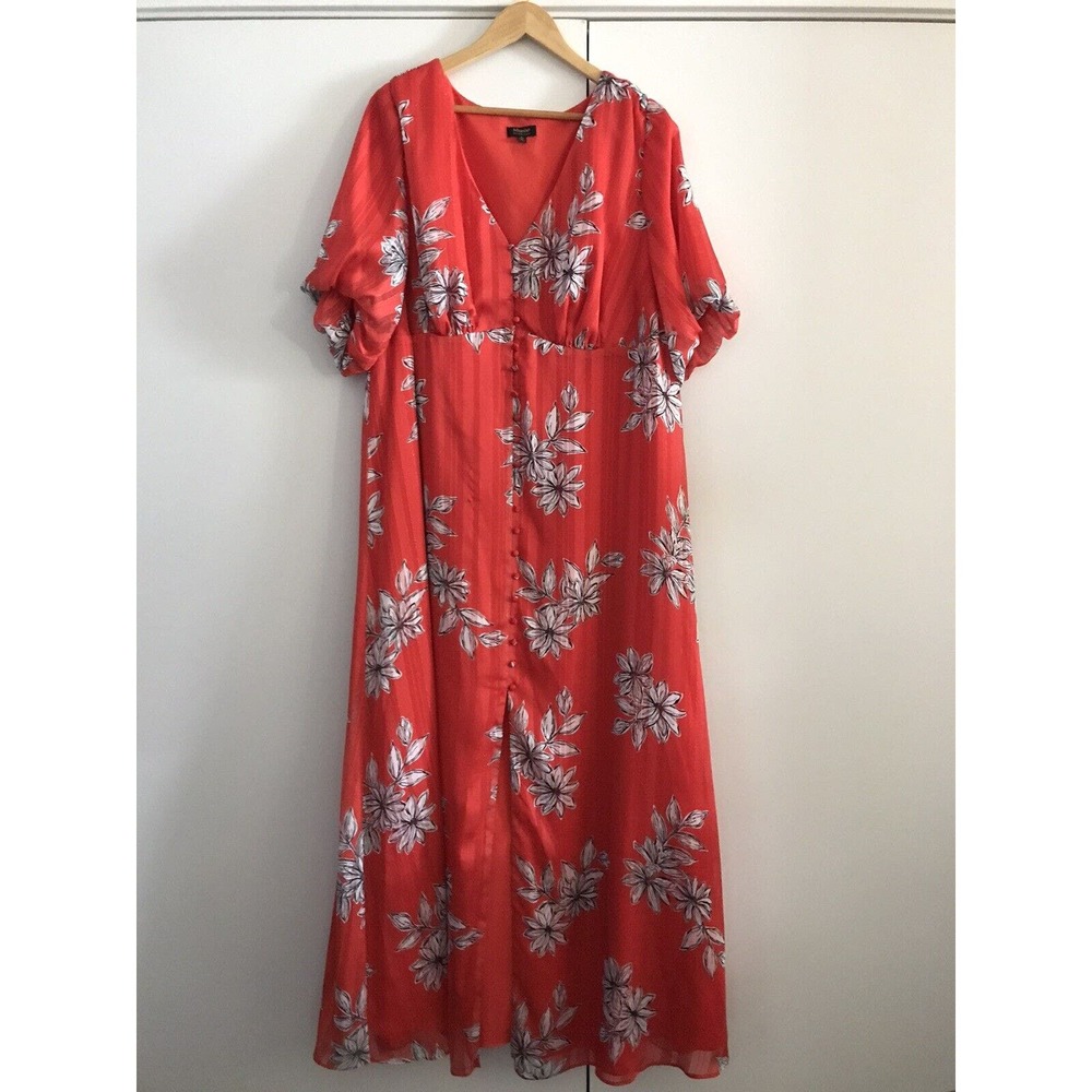 Maxi Dress Women Plus Red w/ Flowers Short Sleeve Size 20 NWT, Maree Portoi